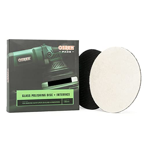 OSREN 5” Glass Polishing Disc with Foam Interface - Hook and Loop Glass polishing pad for Machine polishing to Remove Water Spots and Stains.
