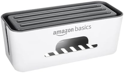 Amazon Basics - Cable Management Box with Mobile Stand - Power Strip, Cords, Wires | Surge Protector Hiding Cover Organizer for Home, Office (White)