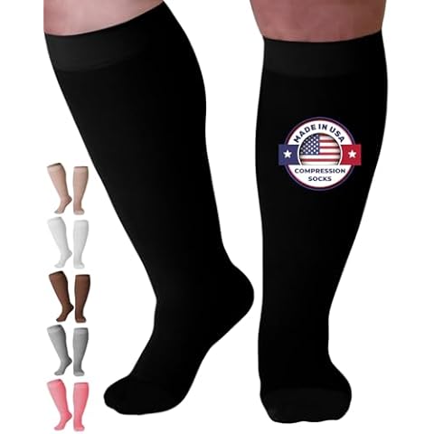 Mojo Compression Socks for Women and Men 20-30mmHg Plus Size - Extra Wide Calf Men and Womens Compression Stockings for Travel, Airplane, Flight - Black, 6X-Large - AB201 Cover