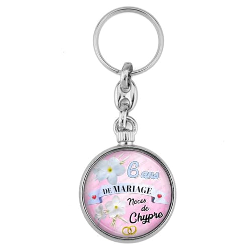 BADGMANIA | Porte clés Métal Noces de Chypre | Anniversaire 6 ans de Mariage | Logo 33mm 2 faces