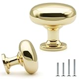 FURFITT 10 Pack Polished Brass Cabinet Knobs 1-1/7 Inch(29mm) Diameter Shiny Polished Gold Round Drawer Knobs Solid Zinc Alloy Dresser Kitchen Cupboard Bathroom Furniture Hardware