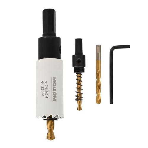 Mollom (22mm | 7/8) HSS M42 con 8% de cobalto,Sierra de Corona Bi-Metal con 2 Brocas Piloto y Arbor para Corte Suave en PVC,Pladur,Madera,Plástico,Yeso,Goma