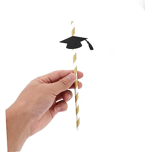 12 pitillos de papel negros para fiesta de graduación miniatura 6