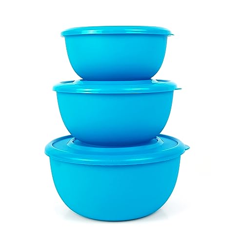 Image of Microwave Safe Stainless Steel Food Storage Container with Lid | Euro Mixing Bowl Set for Kitchen | 500ml, 800ml, 1250ml | Pack of 3 | Leak-Proof (Classic Blue Plain)