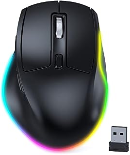 Seenda Wireless Ergonomic Mice with LED Light for Multi Devices, 2.4G USB & Bluetooth 5.0 Mice Rechargeable for Windows, Mac OS Computers, Laptops, Tablets, Smartphone, Black