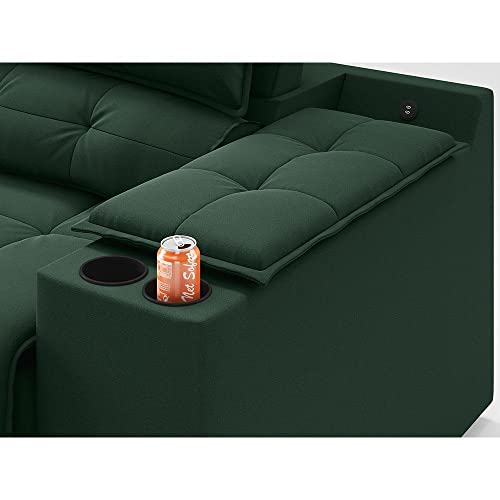 Sofá com Usb Retrátil e Reclinável Samurai Verde 2,00m