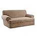 SureFit Home Décor SF35824 Stretch Pinstripe T-Cushion Sofa Loveseat Slipcover, Form Fit, Polyester/Spandex, Machine Washable Two Piece, Taupe Color