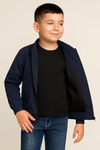 Image of Jacket for Kids | Boys Navy Blue Bomber Windcheater Jacket, With Ricenet Lining, Pockets with Zip Closure,For All Season