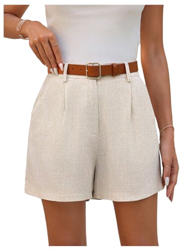 SweatyRocks Women's Linen Shorts High Waisted Straight Leg Pleated Dressy Shorts with Pockets