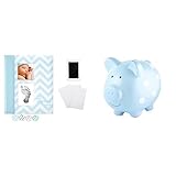 Pearhead Newborn Essentials Bundle - Baby Memory Book & Blue Polka Dot Piggy Bank