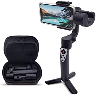 3-Axis Mini Handheld Gimbal Stabilizer for iOS & Android - Foldable Pocket Gimbal Bundle- Live Video & YouTube Vlogging Smartphone Steadicam with Grip - Bluetooth Compatible, Black, IGF-808