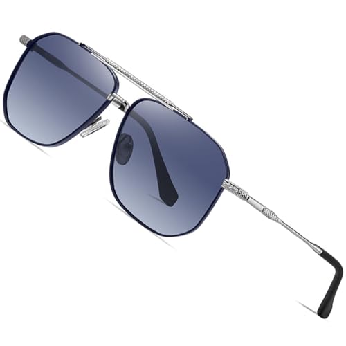 Image of SIPLION Foxdon Polarized Sunglasses Mens - Metal Frame Medium Size UV400 Stylish Retro StyleJS8538 Silver Blue