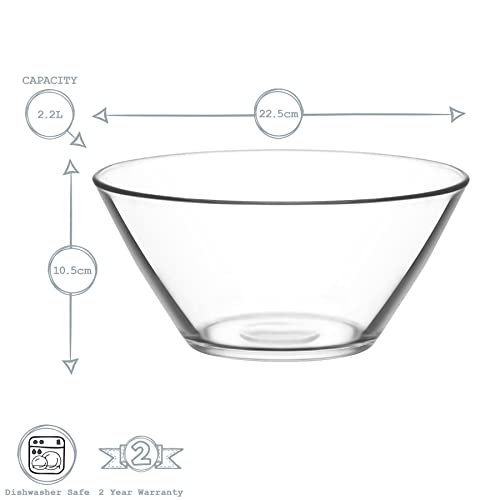 LAV Vega - Salatschüsseln/Rührschüsseln aus Glas - ideal als Servierschalen für Pasta/Popcorn - 2,2 Liter - 2 Stück