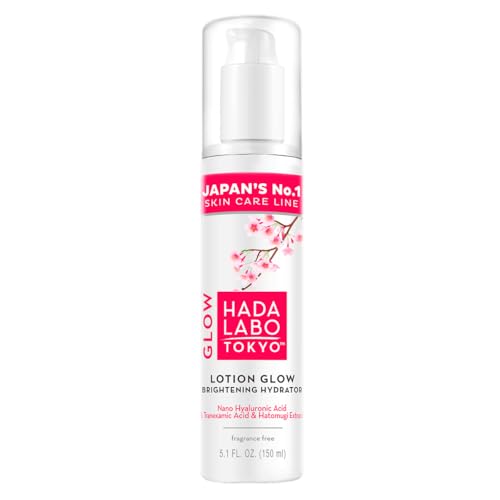 Hada Labo Tokyo Glow Skin Feuchtigkeitsspendende Gesichtslotion mit Hyaluronsäure Tranexamsäure und Hatomugi-Extrakt für strahlend aussehende Haut 150 ml