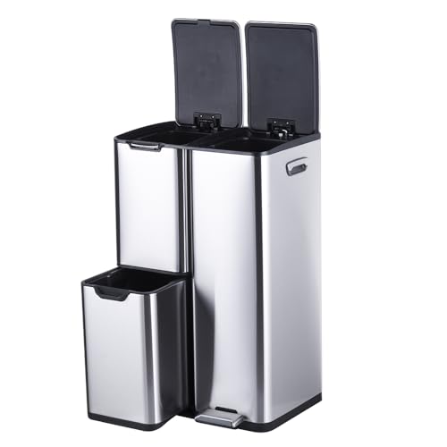 Bayt Papelera 60L – Cubo de basura de acero inoxidable con 3 comp...
