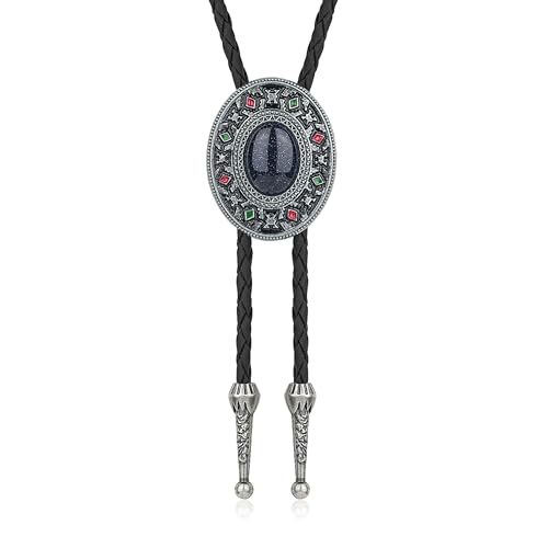 Image of Bolo Tie for Men Women Cowboy Turquoise Celtic Natural Tiger Eye Stone Longhorn Bull Western Leather Bolo Necktie