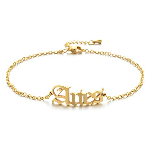 Image of Zodiac Sign Anklet for Women, 12 Constellation Ankle Bracelets Gold Silver Horoscope Anklet Adjustable Foot Chain Dainty Brithday Gifts