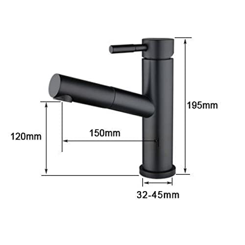 Mitigeur de lavabo à poignée unique noir, robinet de salle de bain rétractable multifonctionnel