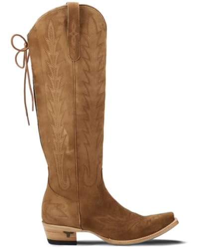 Lane Womens Lexington Knee High Embroidered Corset Casual Boots Knee High Low Heel 1-2" - Brown2