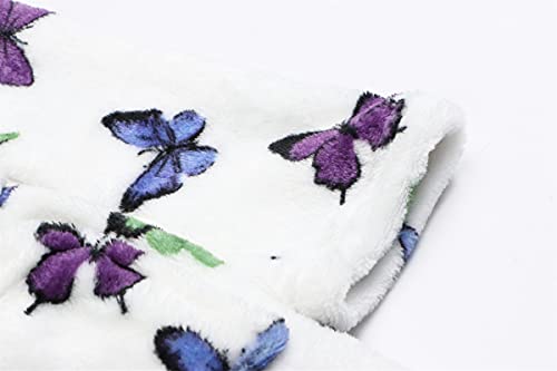 Umeyda Toddler Little Big Girls Kids Soft Fleece Plush Flannel Cute Butterfly Pattern Hoodie Bathrobes Robe, Cream, Us 7-8 Years #TOP5
