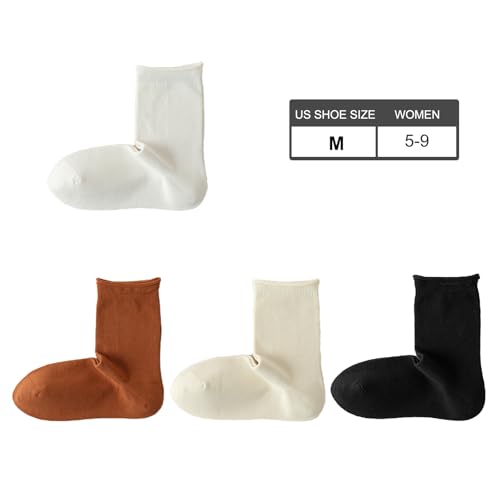 4 Pairs ofrolled hem socks Women, Ruffle Turn-Cuff Casual Cute Girl Ruffle Socks Breathable Ruffle Ankle Socks2