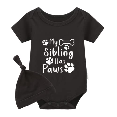 Image of YSCULBUTOL Baby Twins Bodysuits Newborn Boy Girl Short Sleeve My Sibling Has Paws Cute Dog Romper Baby Clothes (black sibling has paws 3m)