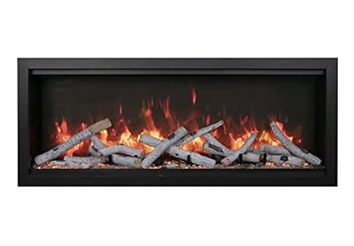 Amantii SYM-50-XT-BESPOKE Symmetry Extra Tall Bespoke 50 Inch Indoor Outdoor Electric Fireplace, WiFi Bluetooth Speaker Available, with Trim and Birch Log