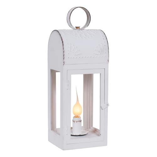Irvin's Tinware Wooden Lakeview Lantern in Rustic White, Rustic Country