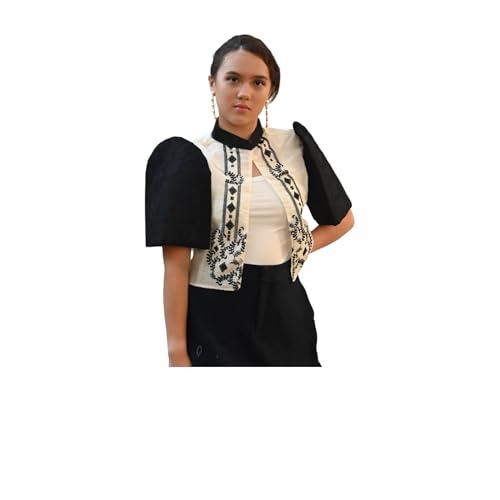 Traditional Filipiniana Bolero with Floral Embroidery, Short Sleeve, Formal Wear, Philippines2