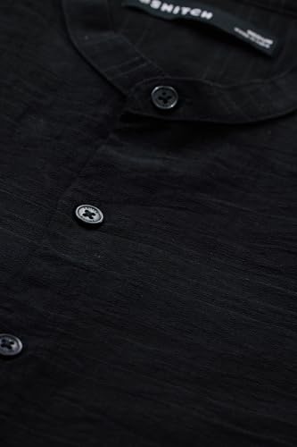 Image of SNITCH Men Casual Shirt | Slim Fit Full Sleeve Mandarin Collar Stripes Design | Premium Viscose Blend & Breathable Fabric for Everyday & Semi-Formal Wear