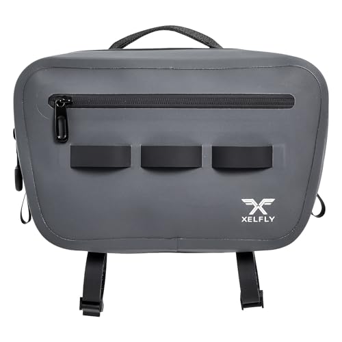 Xelfly Waterproof Fishing Waist Bag with Rod Holder, Padded Waist Straps & Gear Loops - Submersible Zipper, Rugged Top Handle, Adjustable Attachments (Gray)