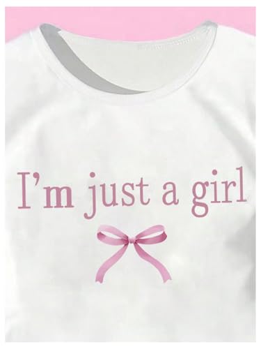Girl's Graphic Tee Crew Neck Letter Bow Print Crop Tops Casual Cute Short Sleeve T Shirt3