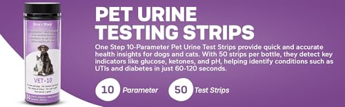Image of One Step Pet Urine Testing Strips, 50 x Urinalysis Parameter Tests for Dogs, Cats, Vets, Accurate Testing for Veterinarians, Detects UTI, Diabetes, Bladder, Kidney, Liver, SG, pH, Glucose