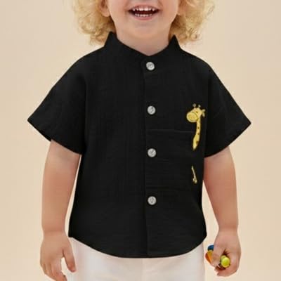 Image of A.T.U.N. (ALL THINGS UBER NICE) Baby Boys 100% Cotton Shirt | Mandarin Collar Half Sleeve Shirt with Cute Printed Design | Button Front Soft Fabric Shirt | Comfortable Stylish Top Wear for Babies