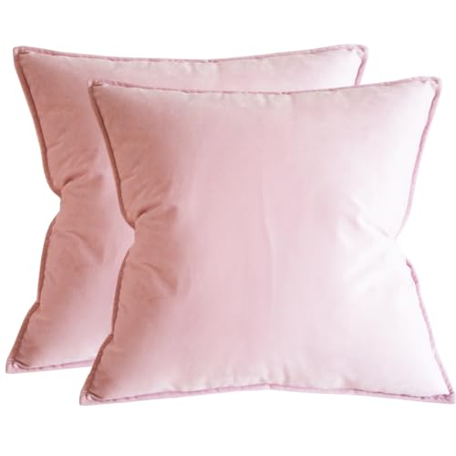 Lutanky Lot de 2 housses de coussin carrées décoratives en velours doux avec brides pour canapé, chambre à coucher avec fermeture éclair invisible - Rose clair - 45 x 45 cm