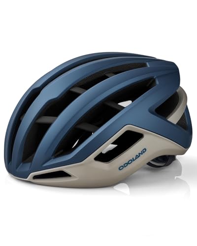 Odoland Casco de Ciclismo para Hombres y Mujeres Casco de Bicicleta Ventilaciones, con Ranura de Gafas, Resistente, Ajustable y Ligero para Ciclismo en Carretera, Montaña y Urbano, Azul y Dorado