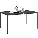 Outsunny Tavolo da Giardino a Doghe da 145x90 cm, Tavola da Pranzo per 6 Persone Rettangolare in Alluminio e Acciaio, Per Patio, Terrazzo, Balcone ed Esterno, Grigio Scuro