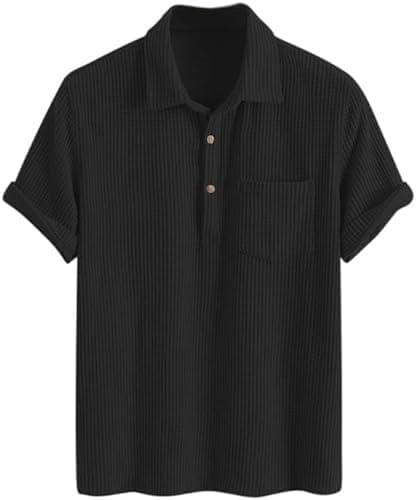 Image of ColorChakra Mens Waffle Knit Polo Tshirt Collar Knitted Shirt for Men M to 3XL