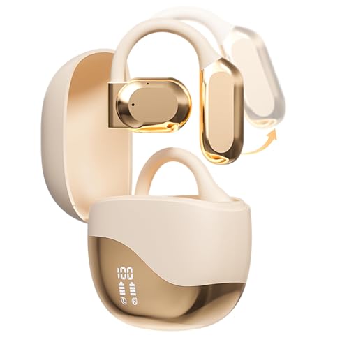 YAWYORE Open Headphones, True Wireless Headphones, 5.3 Bluetooth Sports Earbuds for Long Time Playback, with Digital Display, Long Lasting Comfort, Clear Calling for Driving Workout (Complexion)