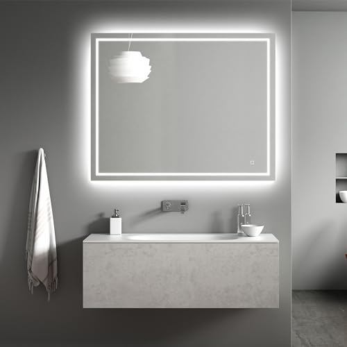 UBUD Espejo de Baño con Luz Led, 100 x 80 cm, Serie Tarraco, con Interruptor Táctil, Protección IP44, Regulación de Intesidad, Vidrio Anti-estallido. (100x80 cm)
