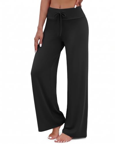 Image of ZOOSIXX Wide Leg Pants for Women, Flowy Palazzo Yoga Pants Lounge Comfy Casual Drawstring Maternity Trousers 22 inch / 30 inch