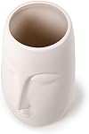 Truu Design White Modern Abstract Ceramic Face Decorative Beautiful Planter Flower Vase, 8.25 x 4 inches, White