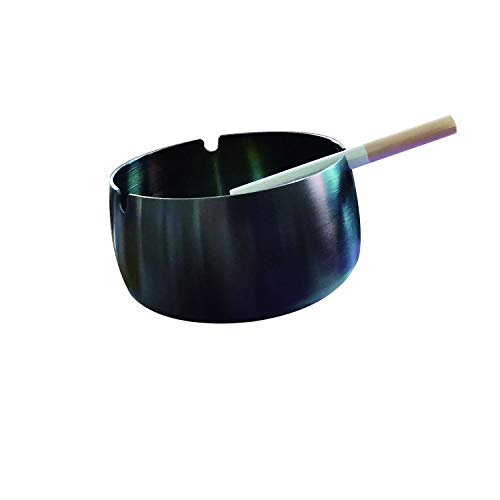 LINGYU Stainless Steel Metal Ashtray,Round Ashtray? Outdoor Indoor Ashtray, Home Office Decoration Desktop Smoking Ash Tray (Black)