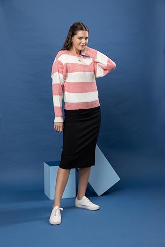 Image of Wear lusso Women's 100% Wool Color Block Stripe Full Sleeve Round Neck Pullover Sweater | Winter Season Fashion