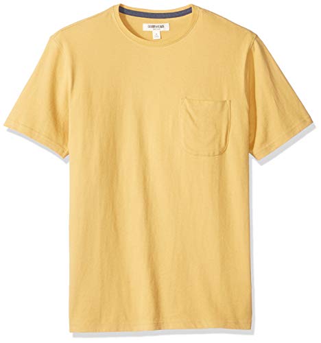 Marca Amazon - Goodthreads - Camiseta de manga corta y cuello redondo de punto de gamuza con bolsillo para hombre, Amarillo, US M Tall (EU M)