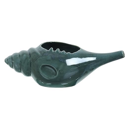 Image of Leak Proof Durable Ceramic Neti Pot with Nostril Plugging Support Better Capacity Holds 300 ml Spill Proof with Comfort Grip Lead Free Microwave Dishwasher Safe (Green)