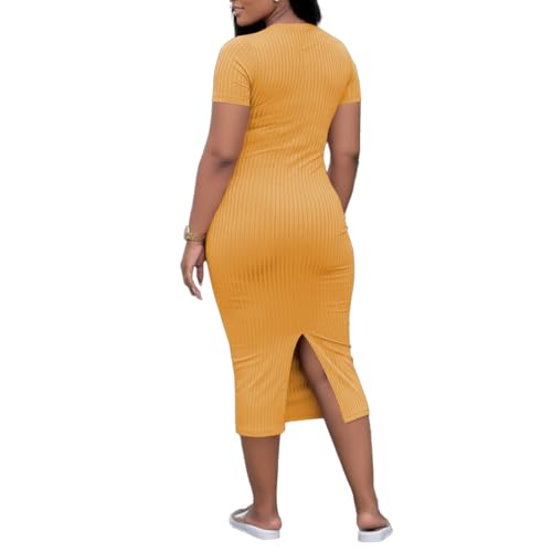 Image of TOPSRANI Women Sexy Midi Dress Bodycon Casual Sleeveless Basic Ruched Tank Summer Club Party Dresses