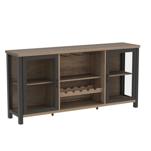 Wine-Bar-Cabinet-Industrial-Coffee-Bar-Cabinet-Farmhouse-for-Liquor-and-Glasses-Sideboard-Buffet-Cabinet-with-Storage-Rack-for-Home-Kitchen-Dining-Room-Rustic-Oak-55-In Wine Bar Cabinet Industrial Coffee Bar Cabinet Farmhouse for Liquor and Glasses Sideboard Buffet Cabinet with Storage Rack for Home Kitchen Dining Room Rustic Oak 55 In