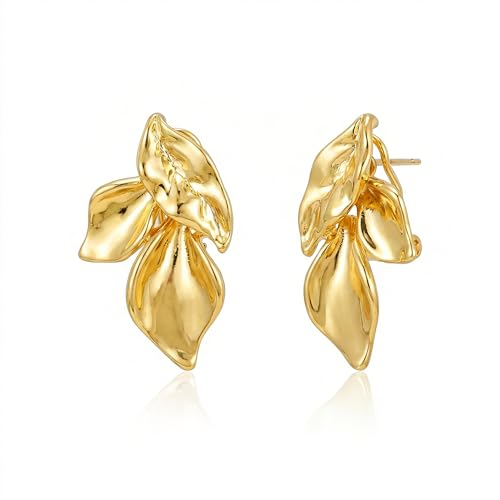 Jean Beau Gold Flower Stud Earrings for Women, Dainty Floral Hypoallergenic Gold Plated Earring Lightweight Fashion Jewelry Gift Accessories