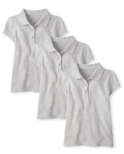 The Childrens Place Girls Multipack Short Sleeve Pique Polos Lunar 3-Pack Medium